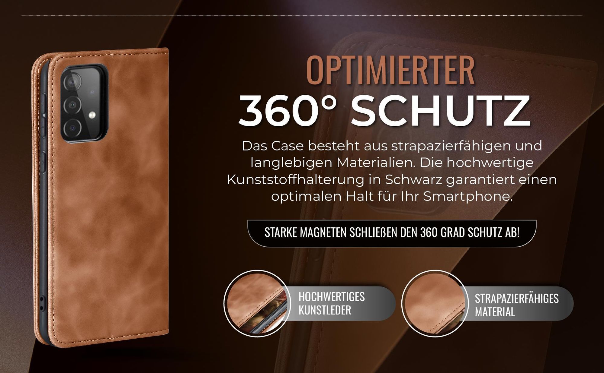 Hellbraune Handyhülle für Samsung Galaxy A52 / A52 5G / A52s 5G mit 360 Grad Schutz