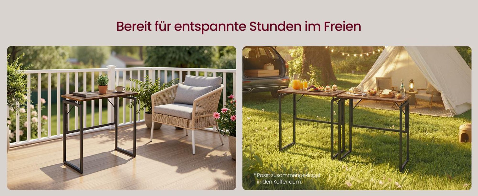 VASAGLE Klapptisch, kleiner Schreibtisch klappbar, Computertisch, Tischplatte aus einem Stück, abgerundete Ecken, 80 cm
