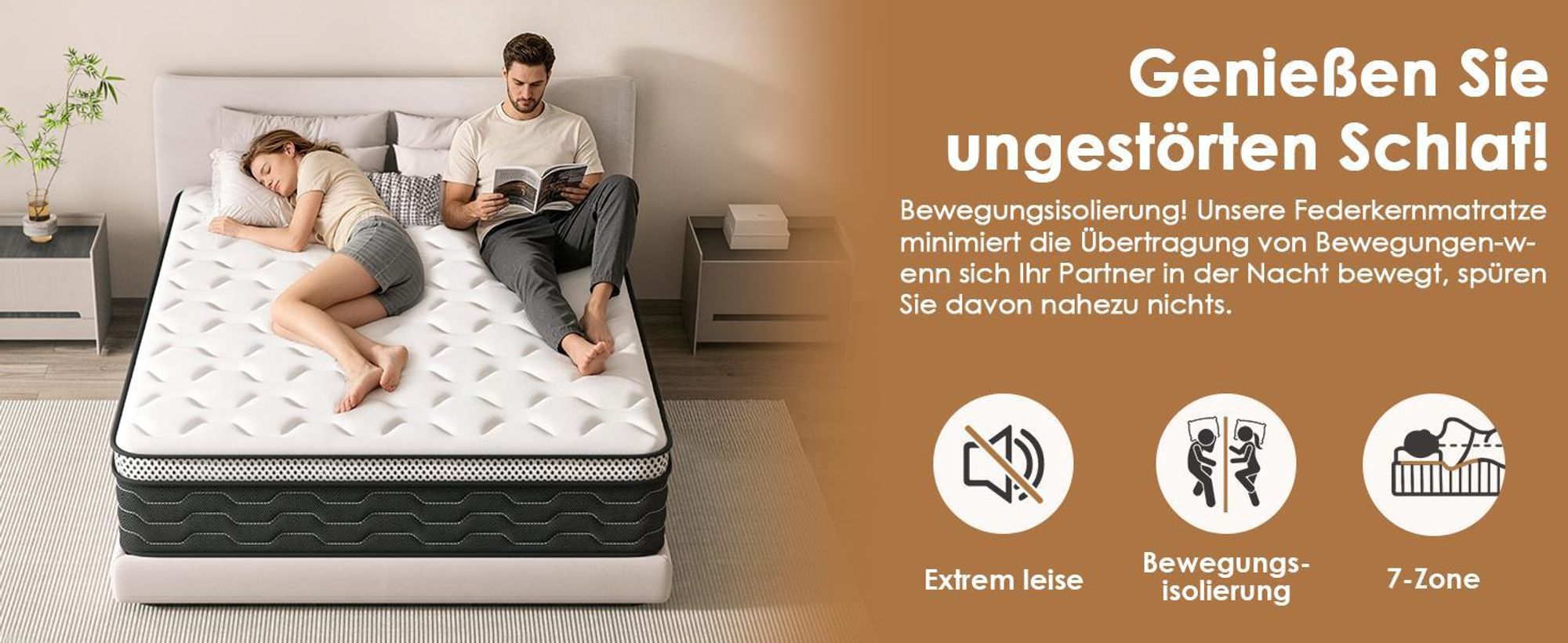 DEWINNER Einzelmatratze, 120x200 cm, 27 cm Höhe, Feder- und Schaumstoffmatratze, perfekte Unterstützung, mittlere Härte, milbenfest, allergiefest