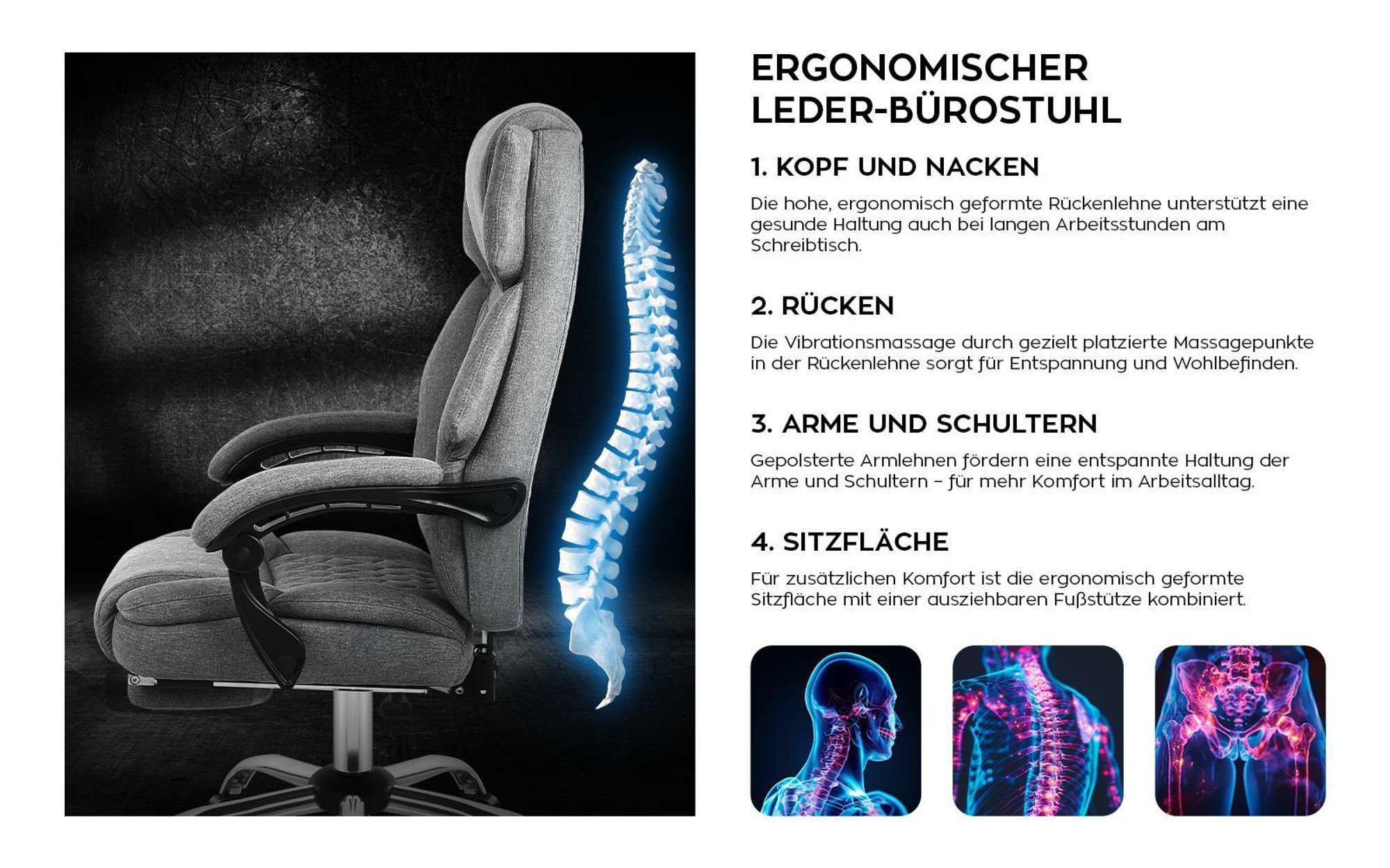 Mark Adler Boss 6.0 | Bürostuhl Massagesessel Ergonomischer Chefsessel | Massagefunktion | Fußstütze | Wärmefunktion | Drehbar | Stoff | Grau