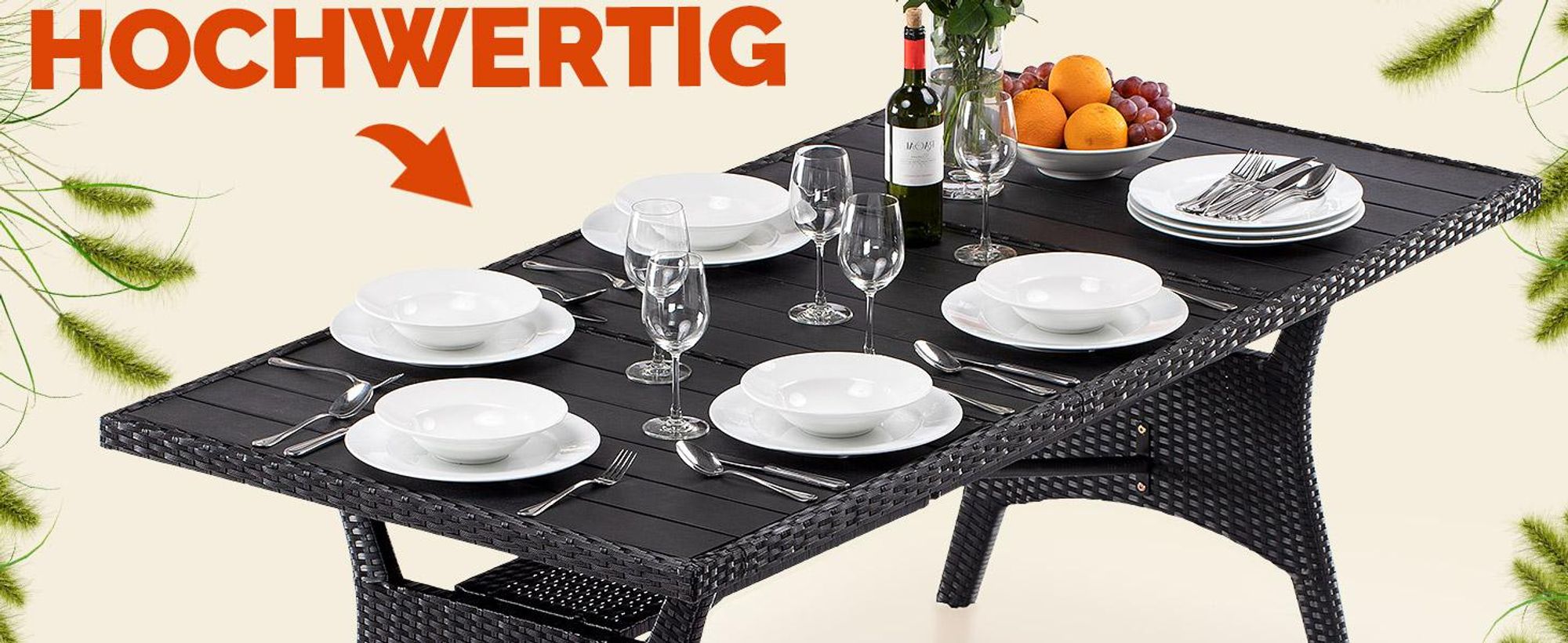 CASARIA® Polyrattan Gartentisch Schwarz 190x90x74cm mit Ablage WPC-Tischplatte Höhenverstellbar Holzoptik Wetterfest Garten Terrasse Esstisch Gartenmöbel