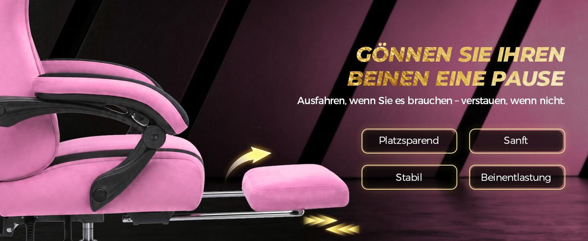 GTPLAYER Gaming Stuhl Ergonomischer Gaming Sessel Schreibtischstuhl mit Stoffoberfläche, Federsitzkissen, Verbindungsarmlehnen und Fußstütze 150KG, ro