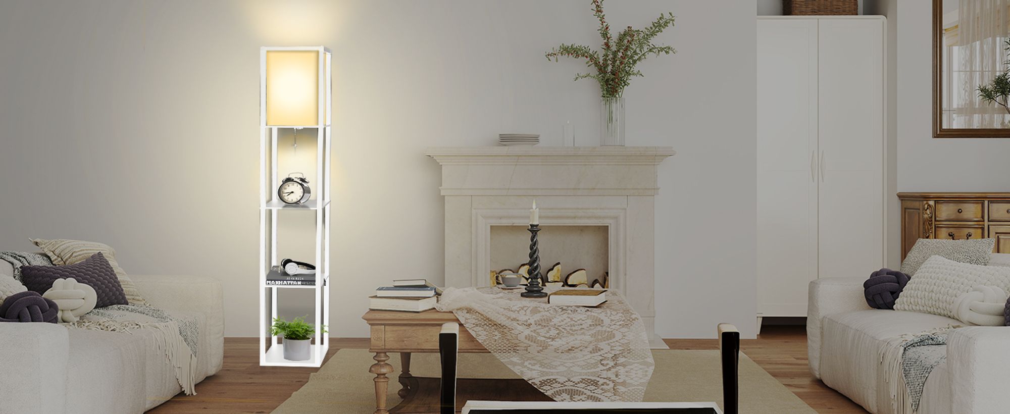 Puluomis 3 Ebene Stehlampe Stehleuchte Bodenlampe 160cm E27 Innenbeleuchtung Holz Weiß