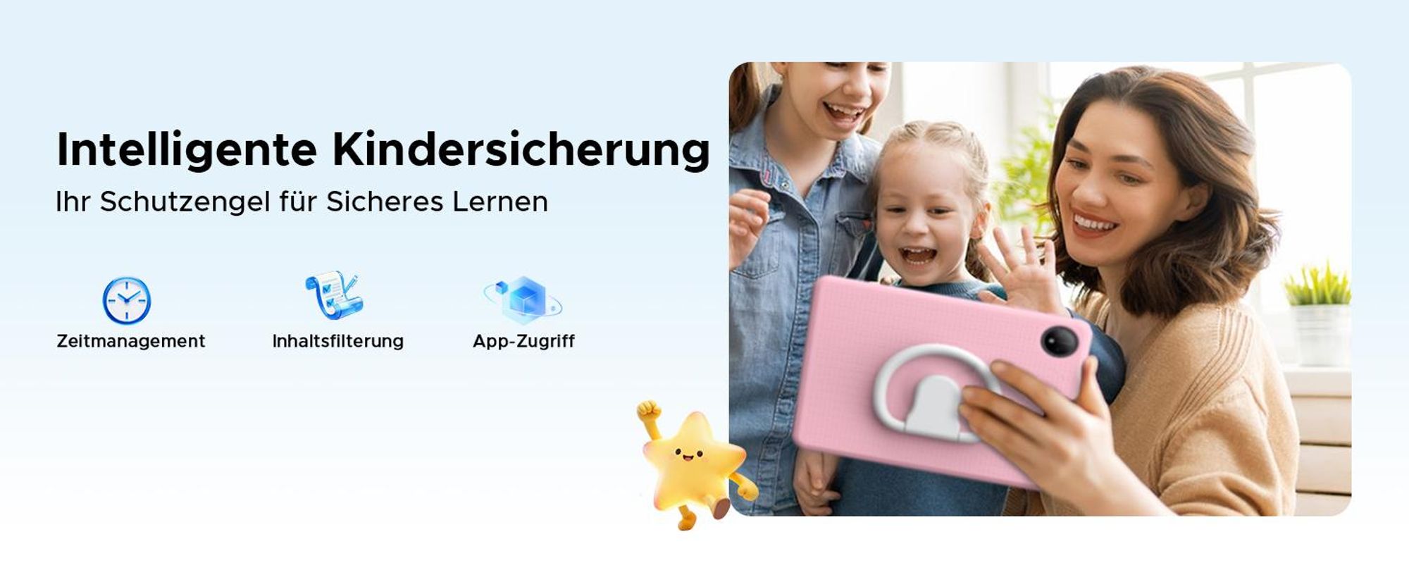 POCKAM P10 Kids 10.1" Tablet, Gemini AI, Android 16, 32(6+26)GB RAM+64GB ROM/TF 2TB, 7000mAh, WiFi Tablet für Kind mit Kindgerechte Hülle und Stift