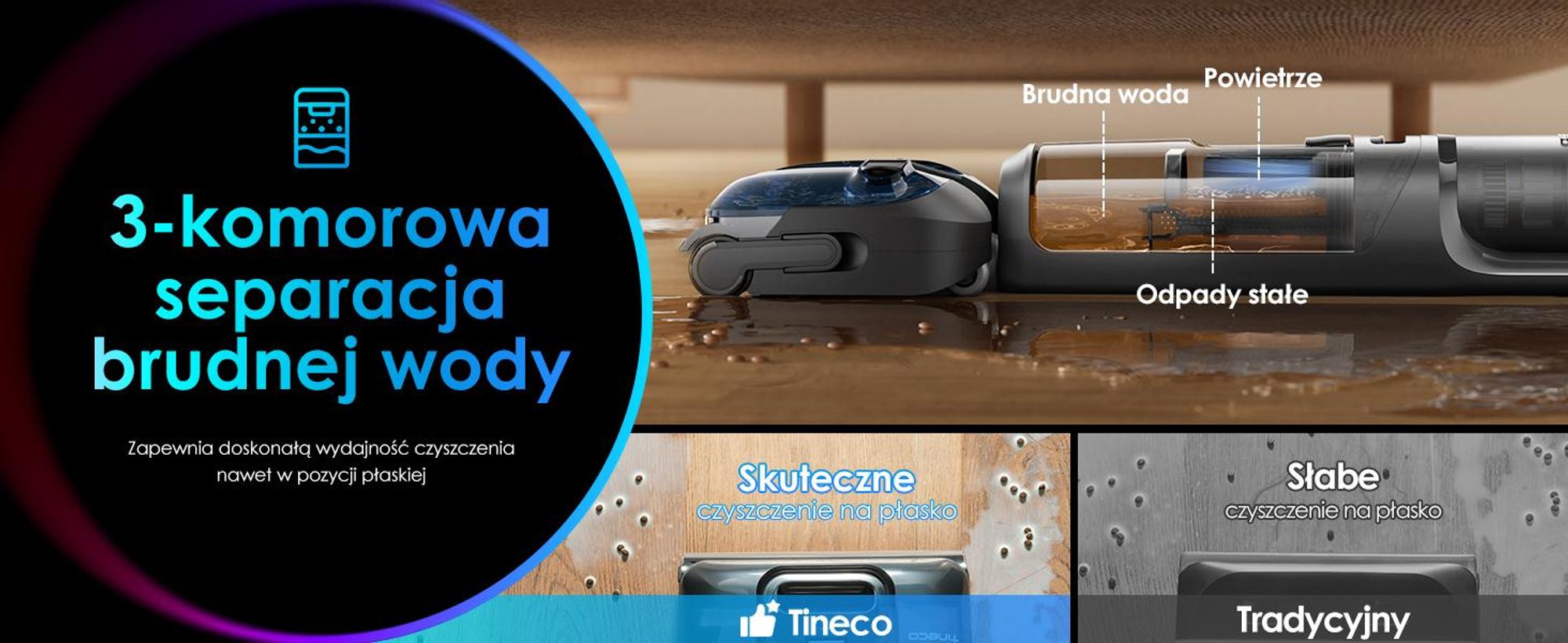 Tineco Floor ONE S7 Stretch Ultra odkurzacz bezprzewodowy 2w1 na mokro i sucho, FlashDry 85°C, 180° antysplątanie, 50 min pracy Flashdry 85℃