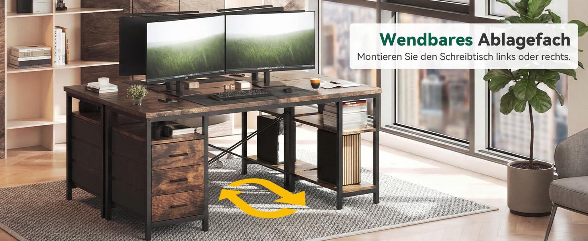 Schreibtisch 160x60x75cm Umkehrbarer PC Tisch, Bürotisch Moderner Stil für Computer