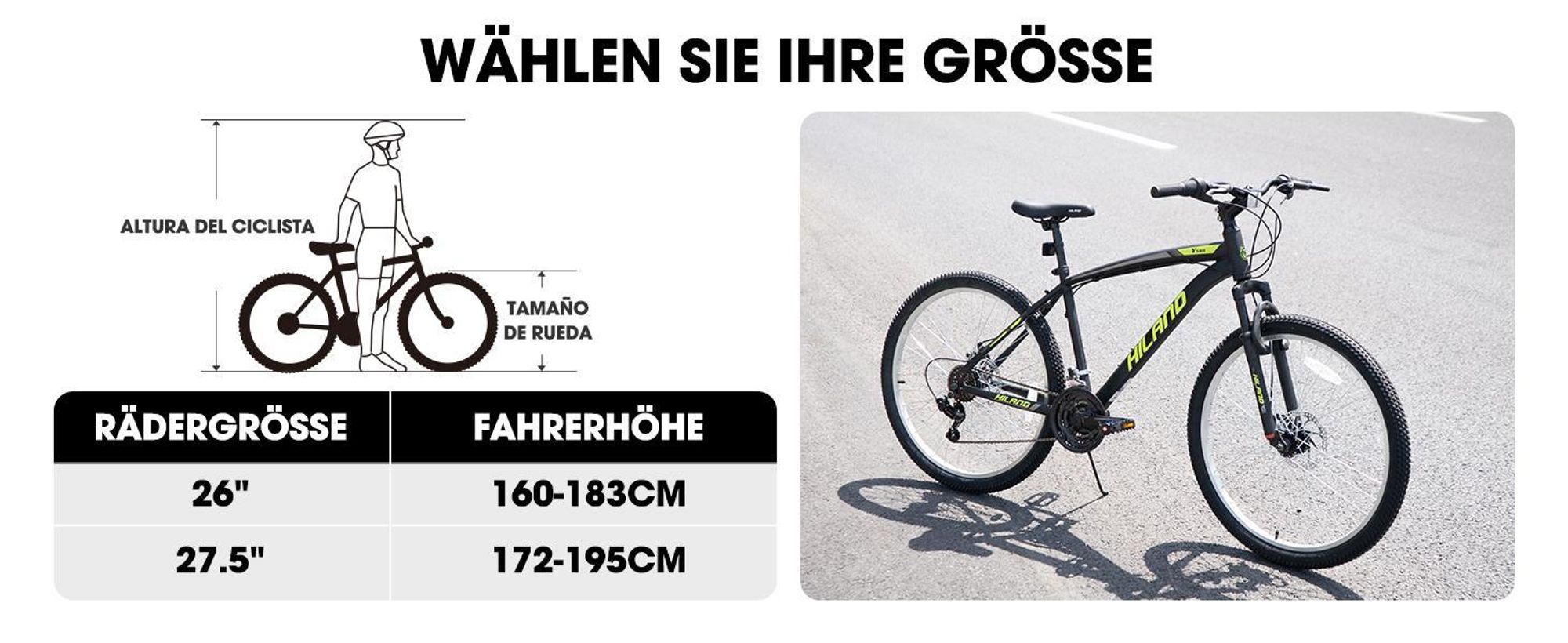 Hiland 27,5 Zoll Mountainbike, 18 Gang Herren und Damen MTB mit Doppelte Scheibenbremsen, Federgabel, Fender, MTB für Männer und Frauen