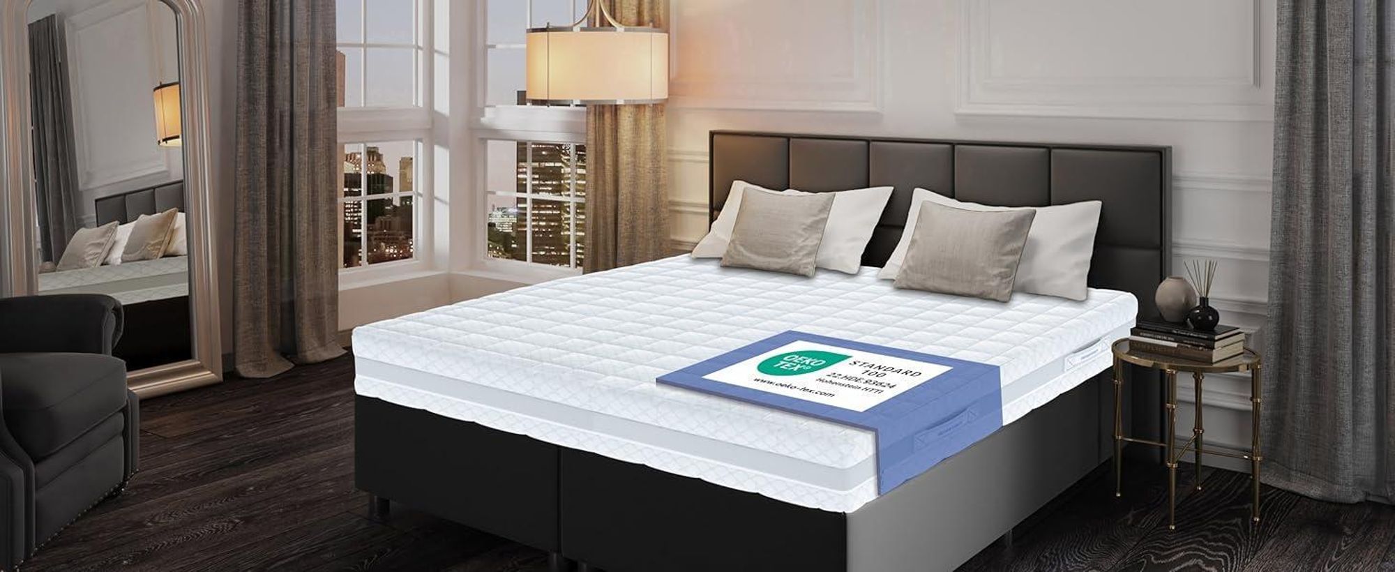 Boxspringbett mit aufliegender Matratze Hamburg Deluxe im modernen Schlafzimmer