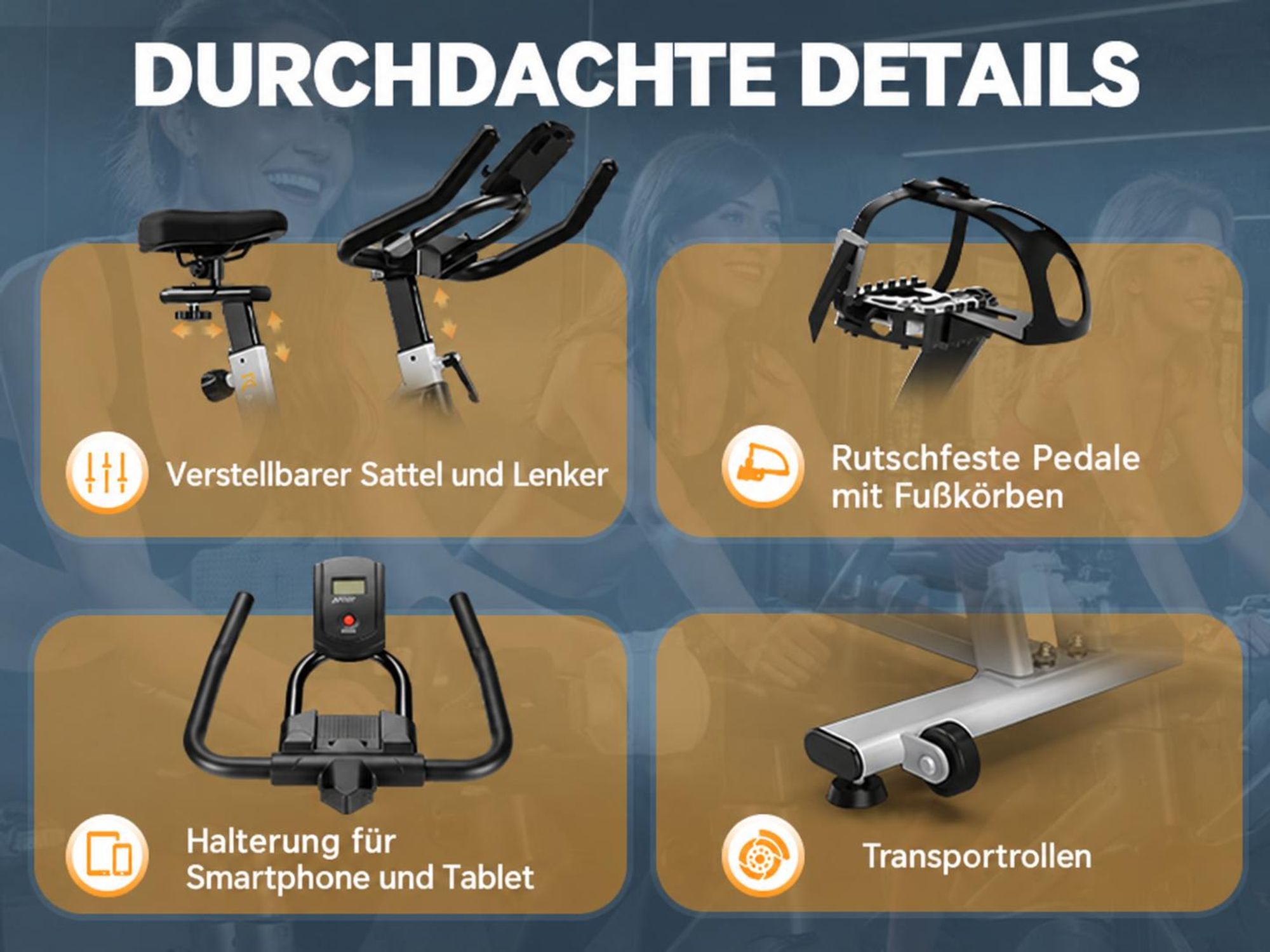Heimtrainer Fahrrad für zu Hause – leises Fitnessbike mit verstellbarem Magnetwiderstand, LCD-Display& Tablet-Halter für Zuhause, App, max. 136 kg
