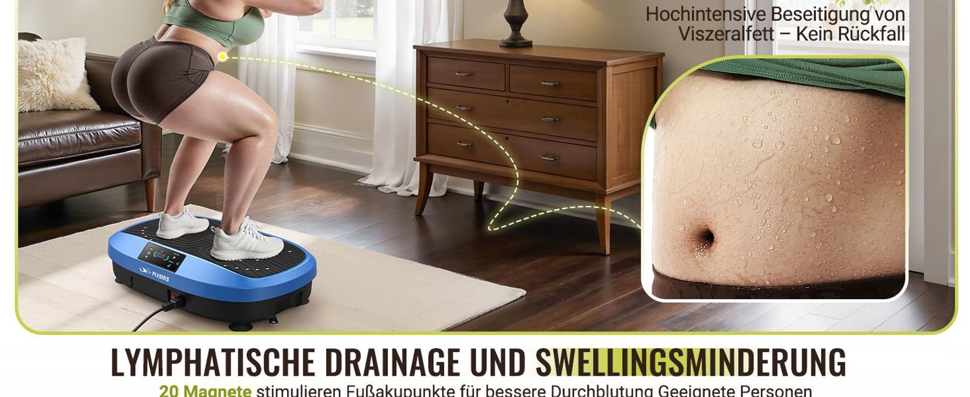 FLYBIRD Vibrationsplatte,120 Leistungsstarke einstellbare Geschwindigkeiten mit 150KG Tragkraft