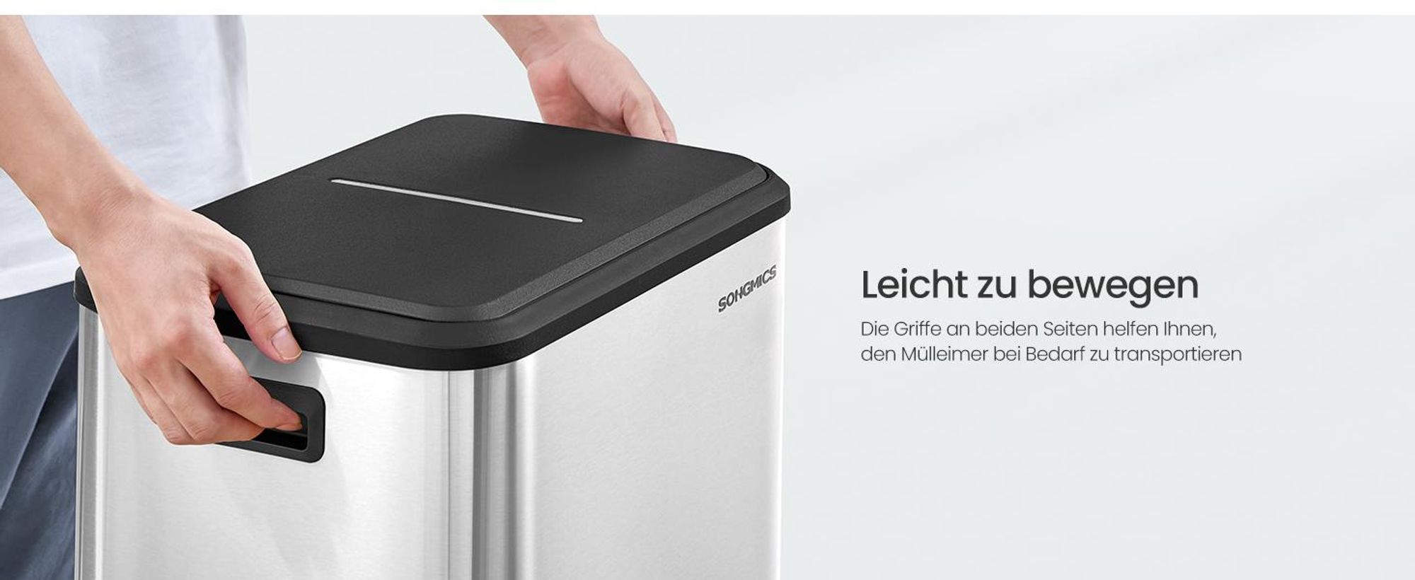 SONGMICS Mülleimer Küche, Mülltrennsystem 2x15L, 2 Fächer,Stahl,Softclose-Deckel