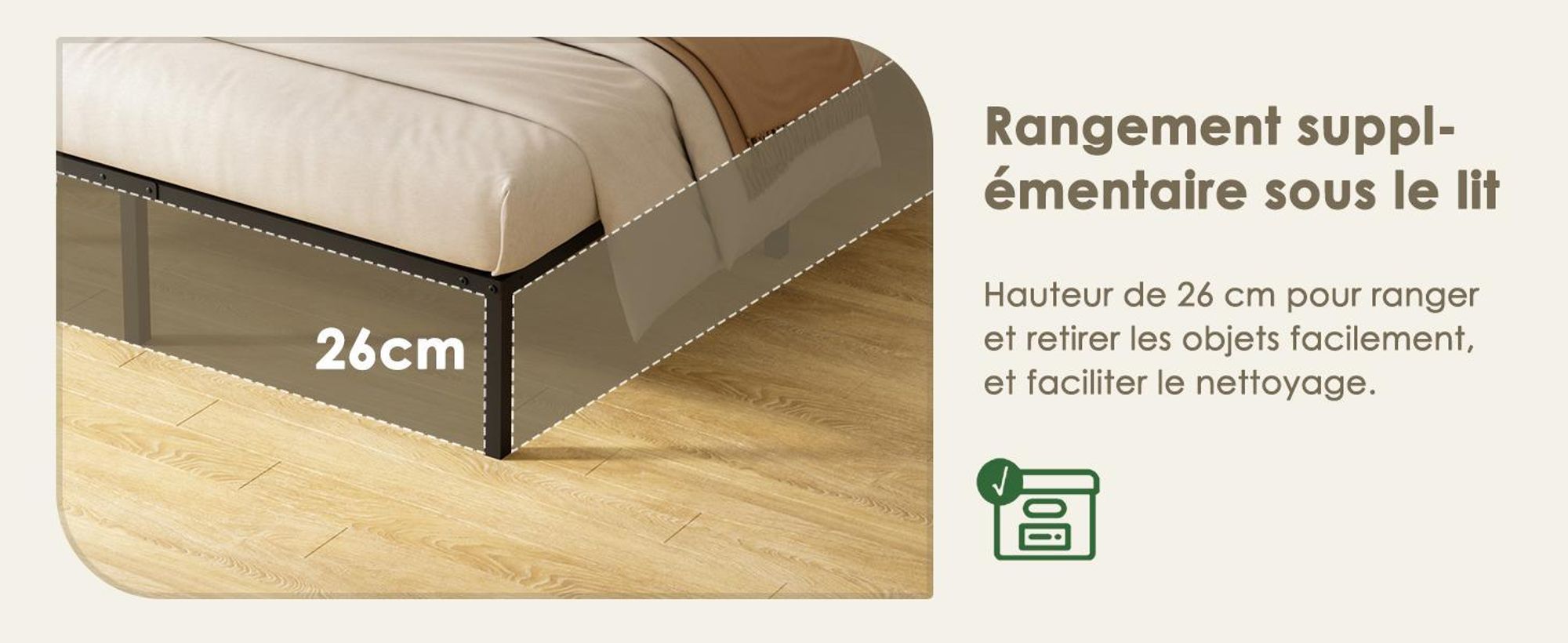 TEENO Sommier 90x190, Sommiers à Lattes avec 6 Pieds pour Adulte, 13 Lattes, 26 cm de Hauteur, Cadre de Lit 90x190 avec Sommier, Lit 1 Personne