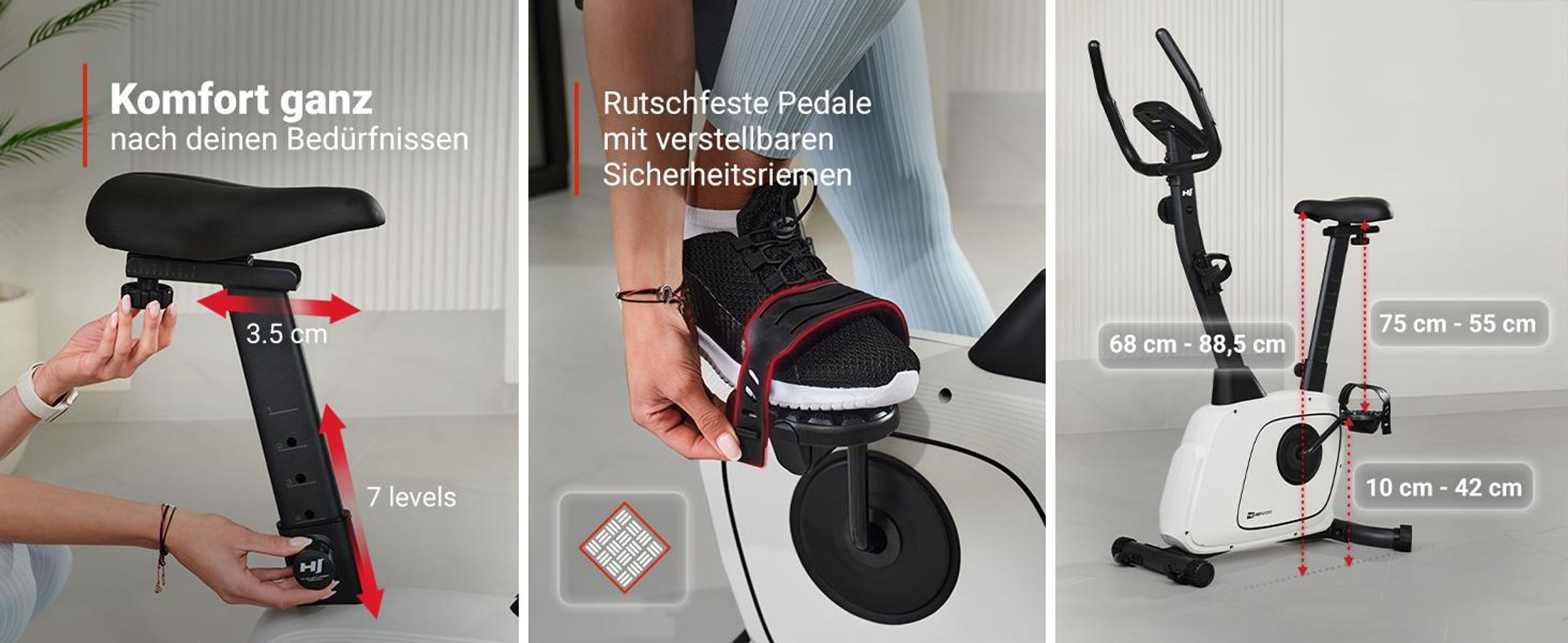 Hop-Sport Heimtrainer HS-3000H Hometrainer Fahrrad mit Magnetwiderstand, LCD-Display, Bluetooth & Kinomap, Pulsmessung, bis 120 kg belastbar, Grau
