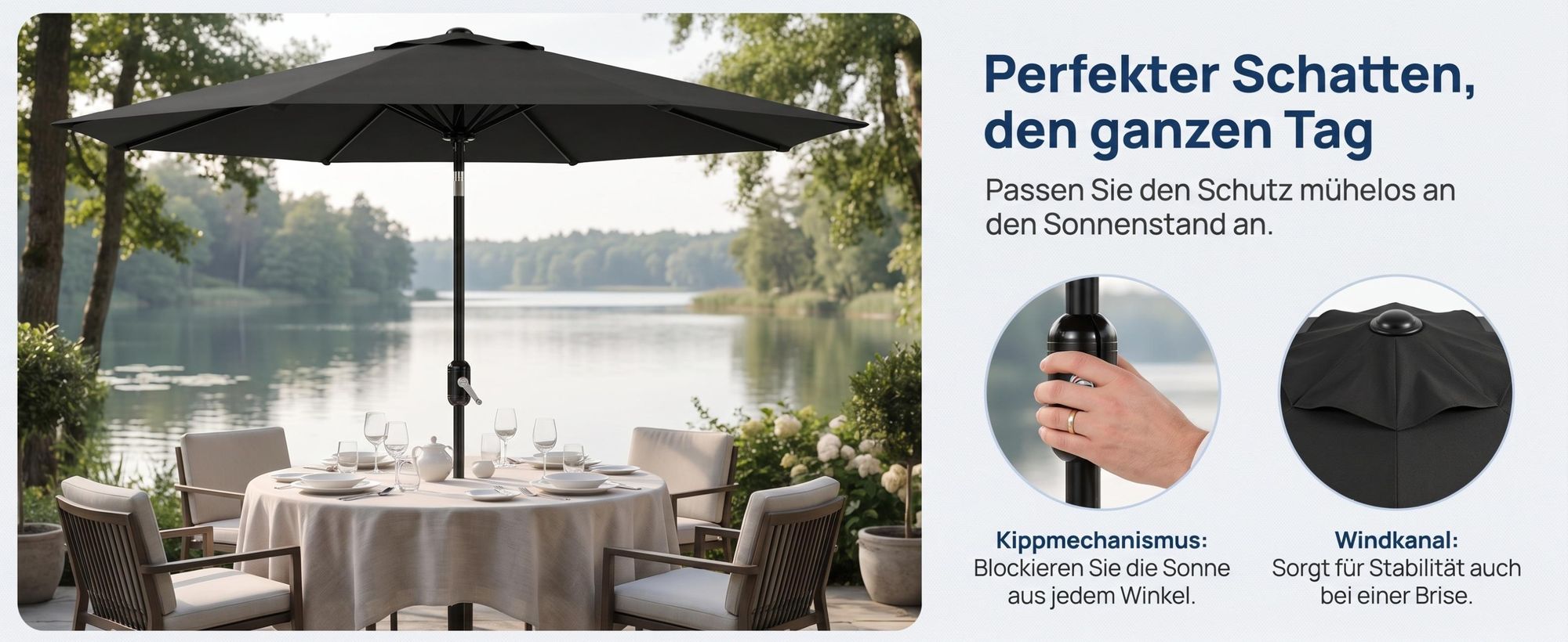 Alu Sonnenschirm Ø270cm Gartenschirm Terrassenschirm Marktschirm neigbar mit Kurbel Aluminium Mast UV50+ Bespannung MALTA+ Grau