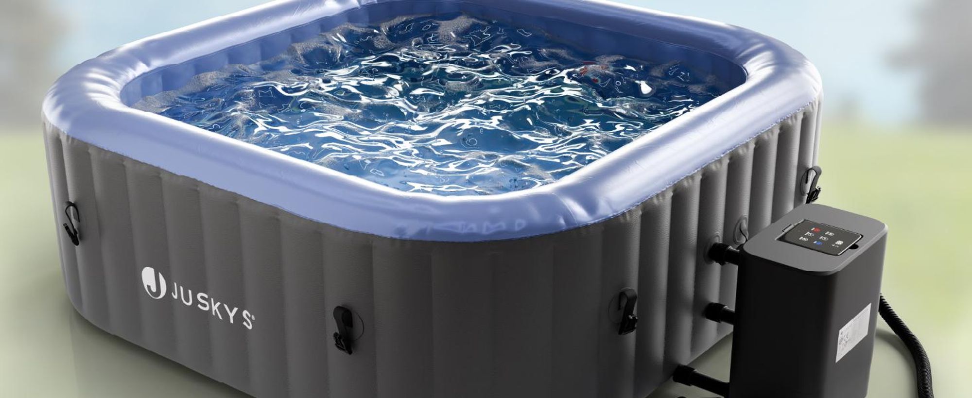 Juskys® Whirlpool SpaLuxe Grau/Blau - 3000W 130 Düsen aufblasbar 185x185x65 cm
