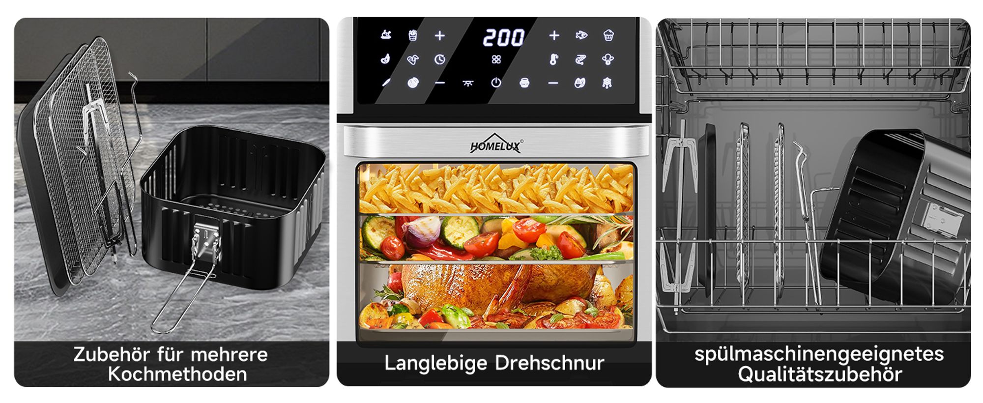 Heißluftfritteuse 12L Minibackofen Airfryer 12 Programmen ,Heissluft Fritteuse mit Sichtfenster ,Pizza-OfenTouch-Bedienung, 60 Min Timer