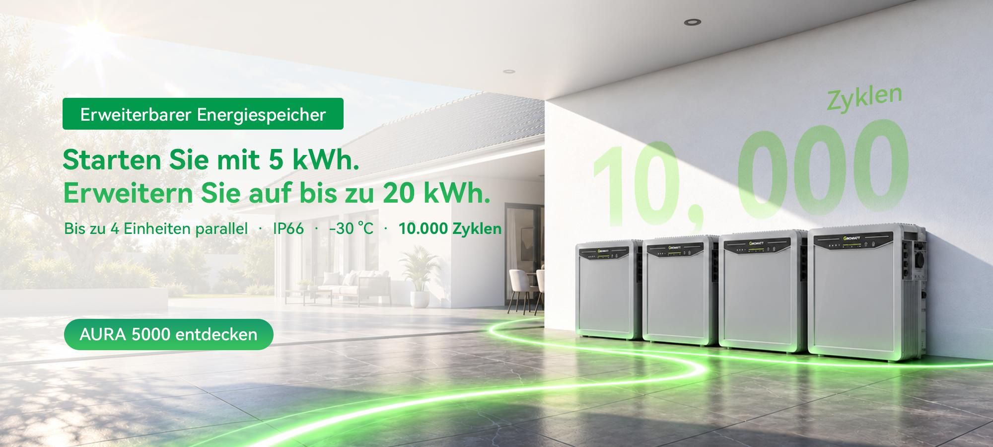 Powerness® Balkonkraftwerk Speicher, 5 kWh Growatt Aura 5000 mit 2300W PV-Eingangsleistung IP66 für Balkonkraftwerk (0% MwSt)