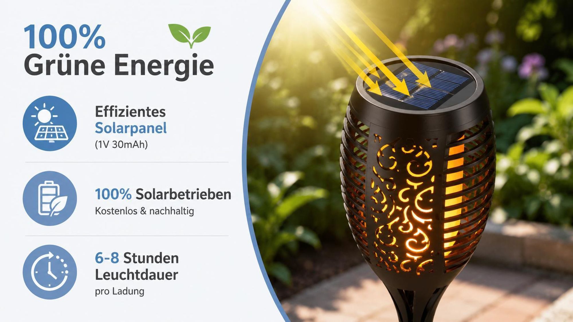 MasterLED 8er Set Solar Gartenfackel 51cm Flammen-Effekt IP44 Außenleuchte Schwarz LED Garten Deko Solarleuchte Dämmerungssensor