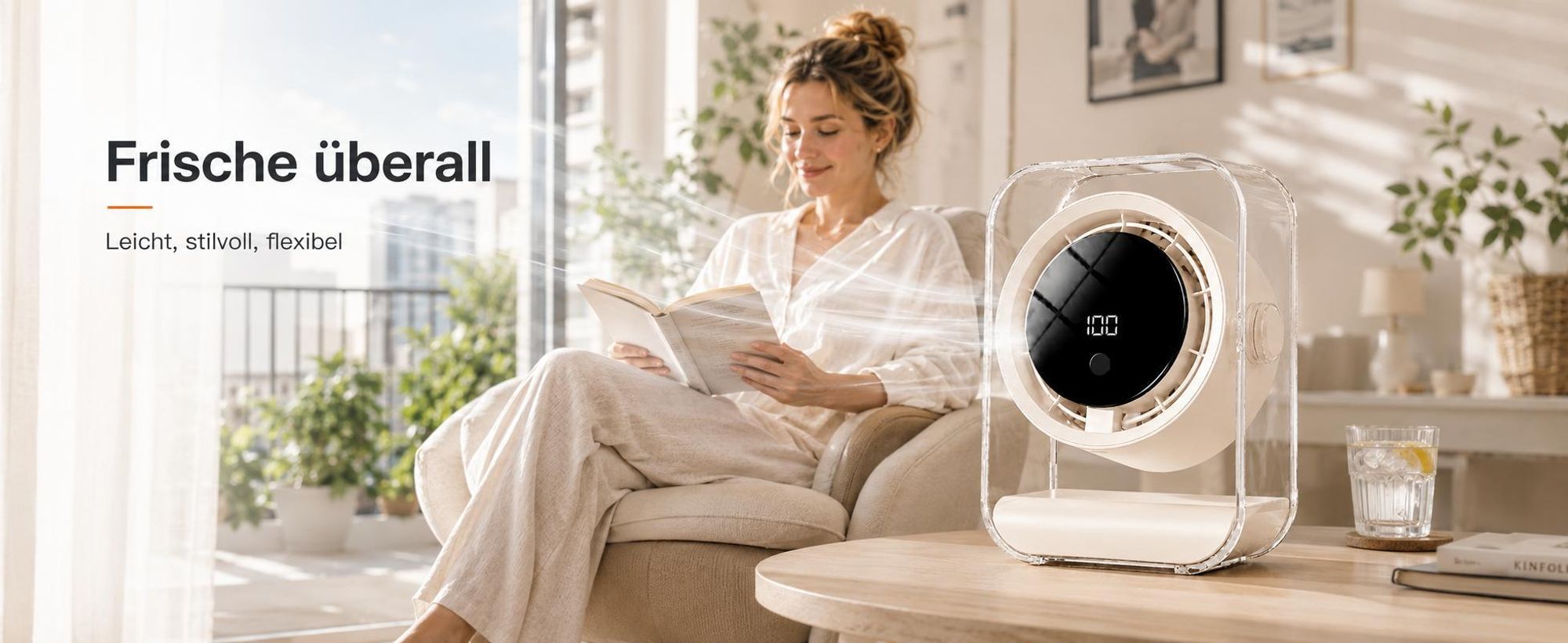 Tischventilator, Ventilator leise, 720° einstellbar, 3 Timer-Stufen (3/6/9h), 100 Geschwindigkeiten, Ventilatoren USB, LED display, Überall einsetzbar