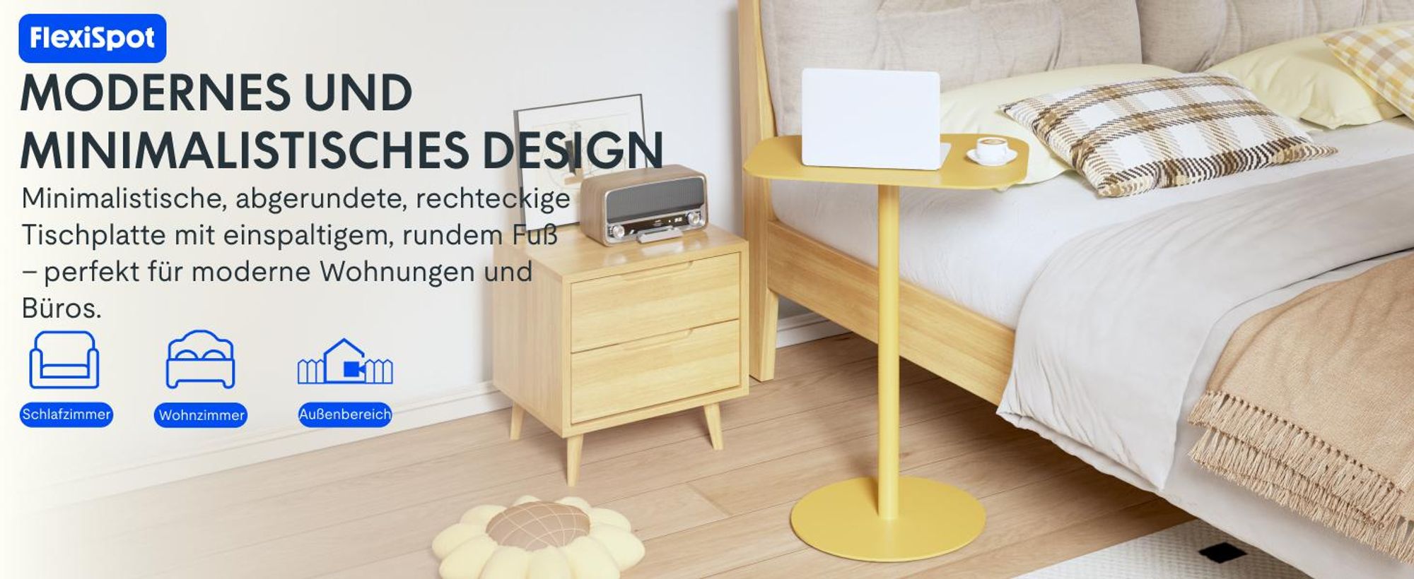 FLEXISPOT Beistelltisch für Sofa, Schlafzimmer, Wohnzimmer, Büro, Beistelltisch, Nachttisch, Couchtisch für kleine Räume, Stahl, 50x38x65cm, Gelb