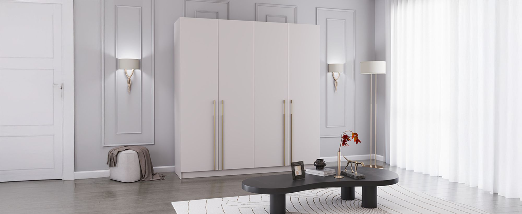 Drehtürenschrank Kleiderschrank Schrank 200 cm Kaschmir/Kaschmir viertürig Rosa 01