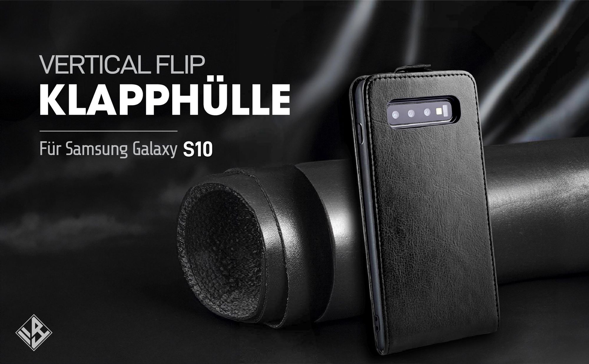 Vertikal aufklappende Handyhülle in Schwarz für Samsung Galaxy S10