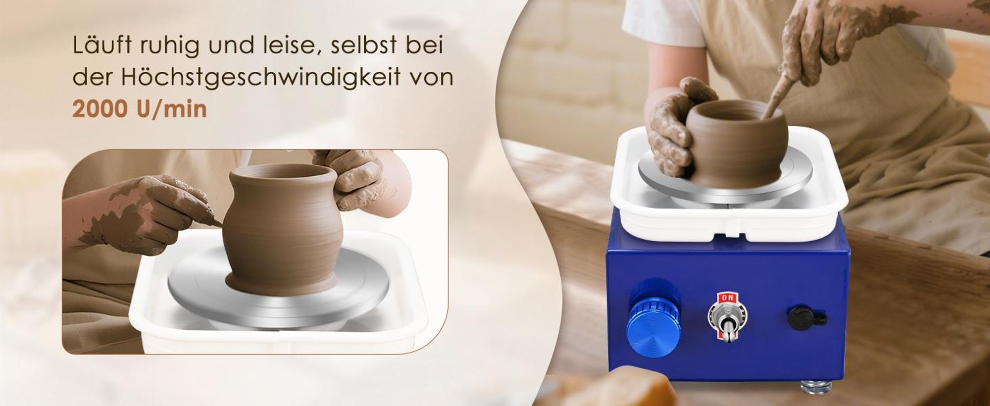 Mini Töpferscheibe, Elektrische Töpferscheibe, DIY Keramikarbeiten, Töpfermaschine, 2000RPM 10/6.5CM Einstellbare, für Töpfer-Heimwerker