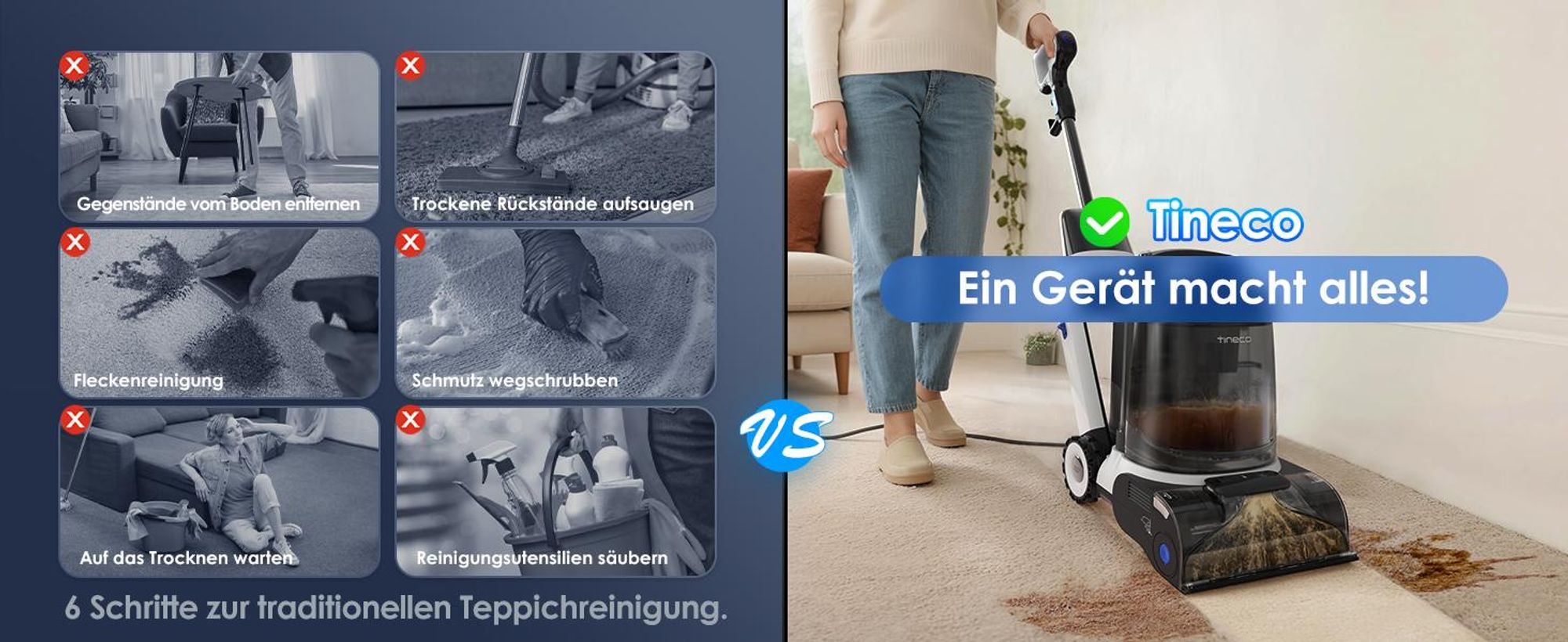 Tineco CARPET ONE Cruiser Teppichreiniger, Polsterreiniger Waschsauger mit 3-Stufen SmoothPower, DualCore Trocknung, FlashDry Selbstreinigung, iLoop