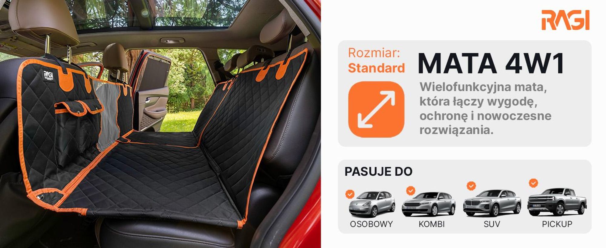 Mata dla Psa do Samochodu Pokrowiec na Siedzenie 35 cm x 134 cm RAGI