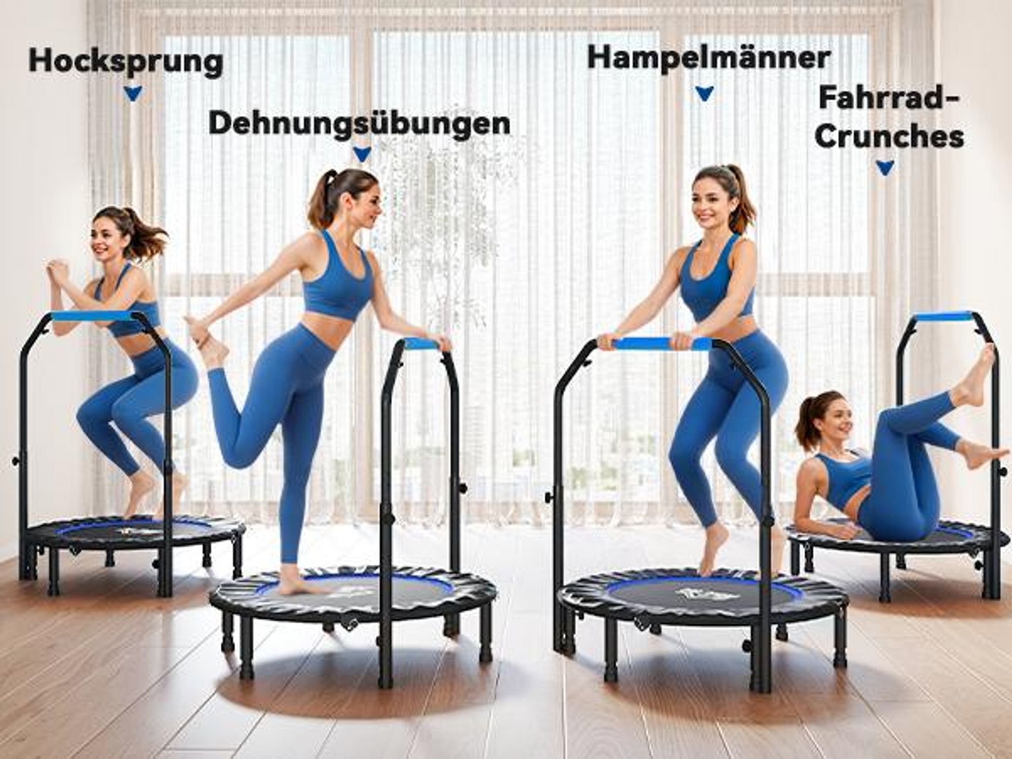 HOMCOM 102cm Faltbares Fitness-Rebounder Fitness-Trampolin mit Haltegriff