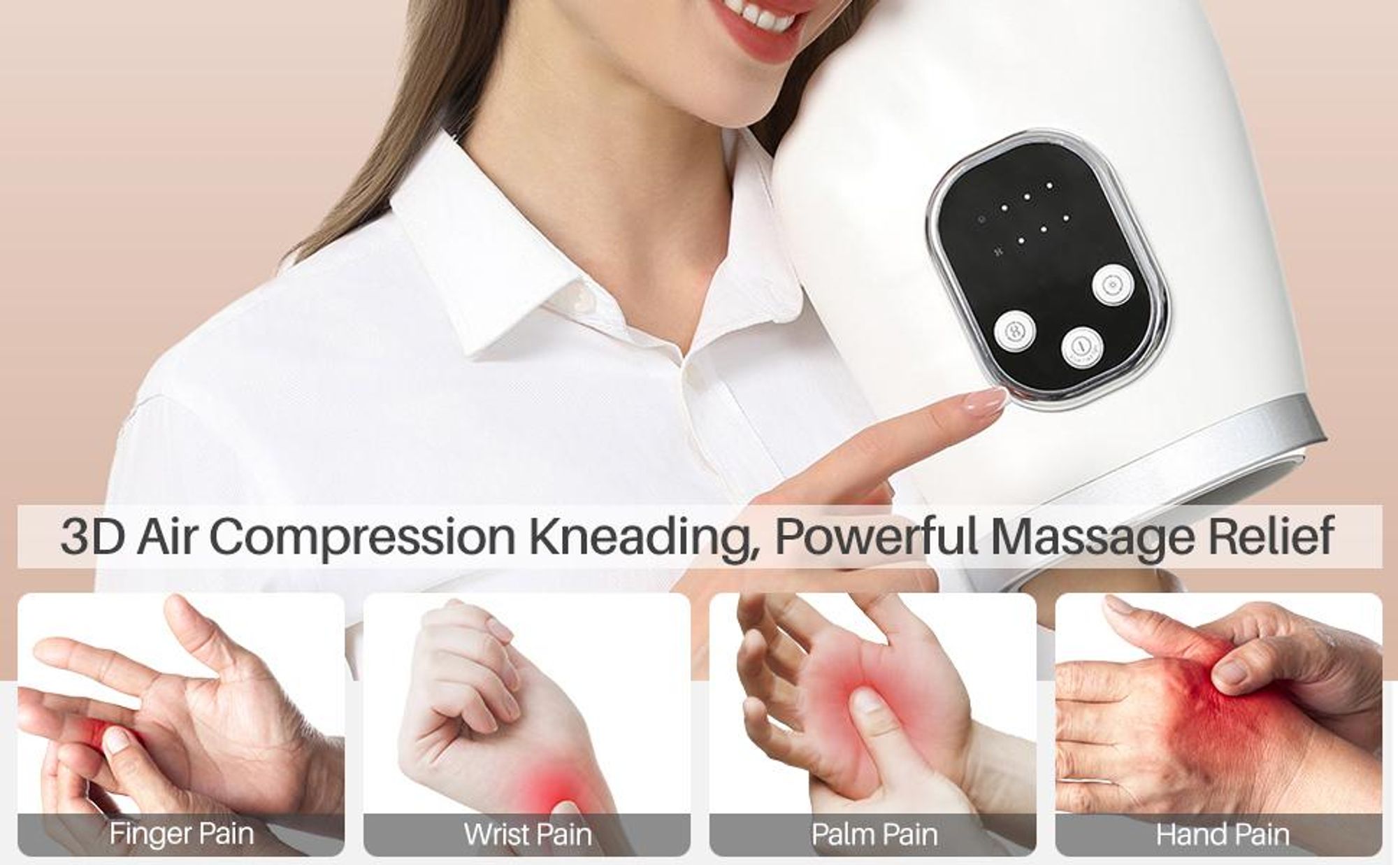 Handmassagegerät gegen Handschmerzen & Steifheit: Wärme, Rotlicht, Leise & Sicher – Kabellos mit Starkem Akku