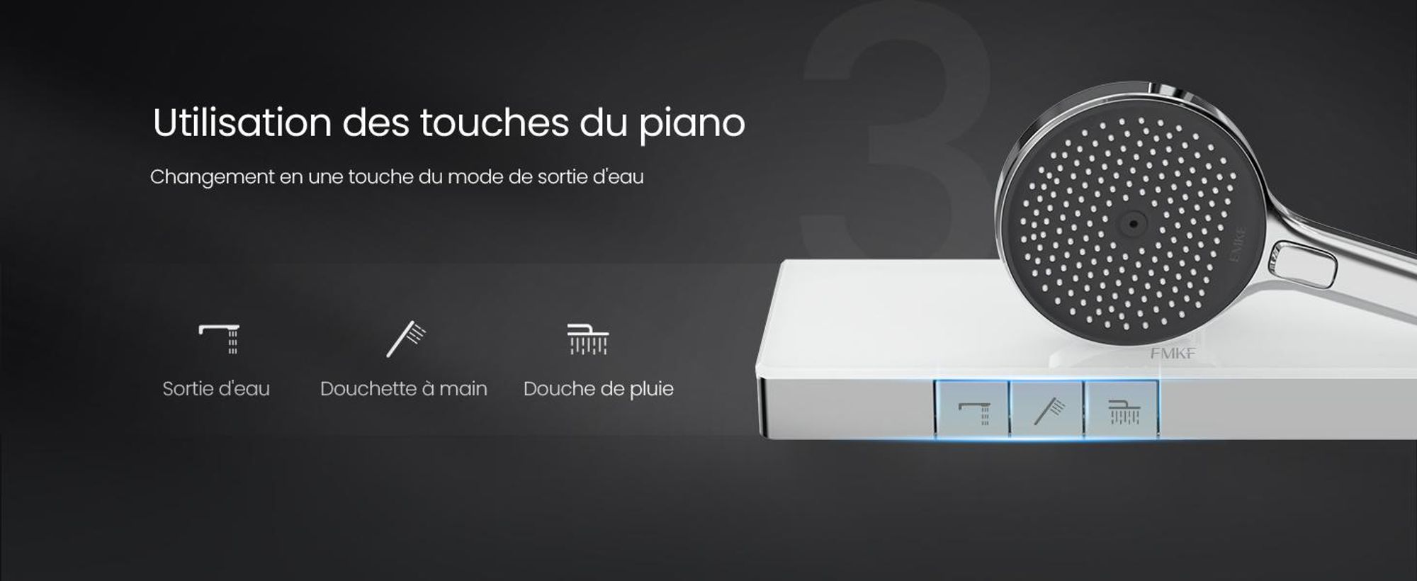 EMKE Système de douche avec thermostat - Ensemble de robinetterie de douche en acier inoxydable, douchette à main 3 jets, douche de pluie ronde, robinetterie de salle de bains & douche, chrome F22