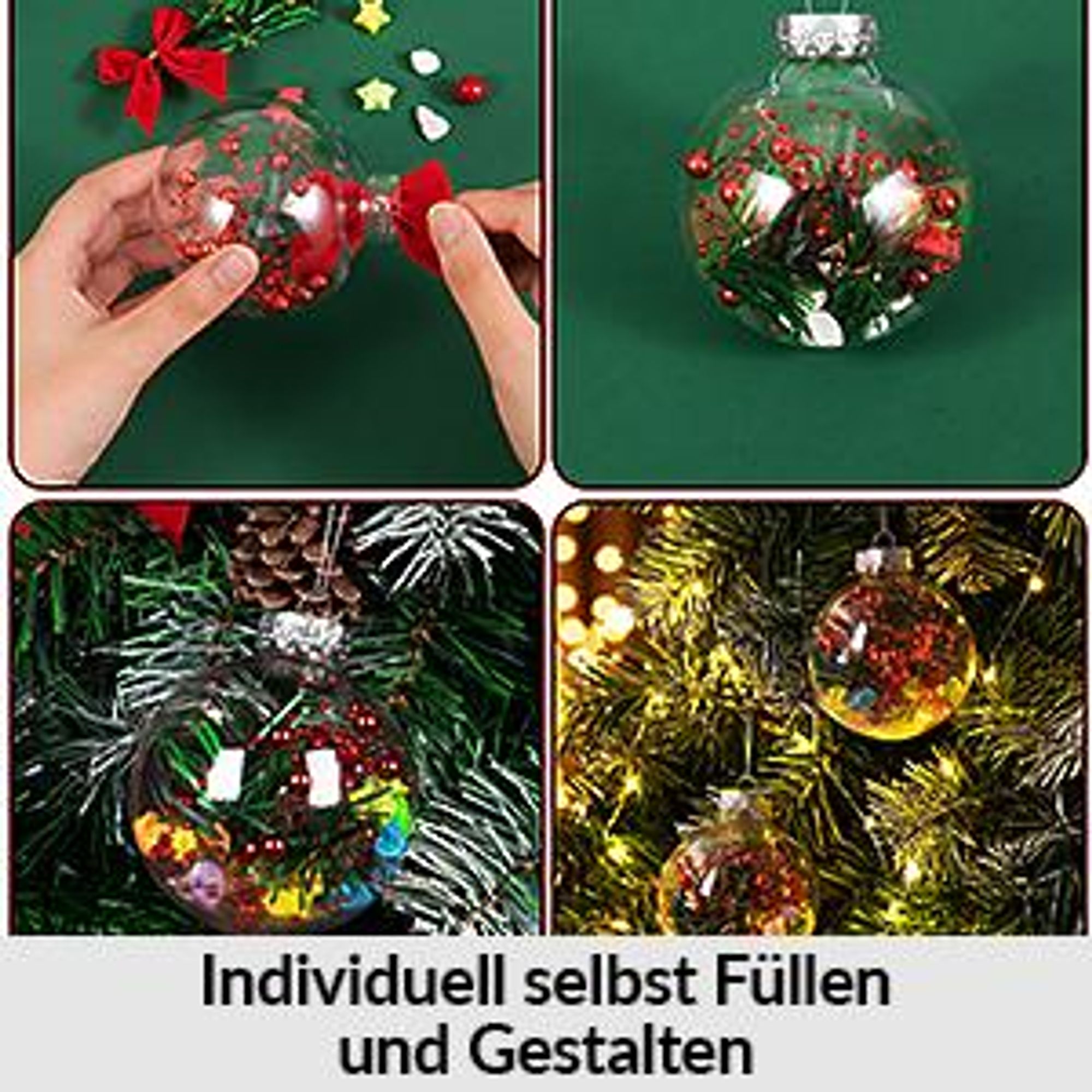 CASARIA® Christbaumkugeln 24tlg Ø6cm Kunststoff individuell befüllbar bruchfest transparent Weihnachtskugeln Christbaumschmuck Weihnachtsdeko rosegold