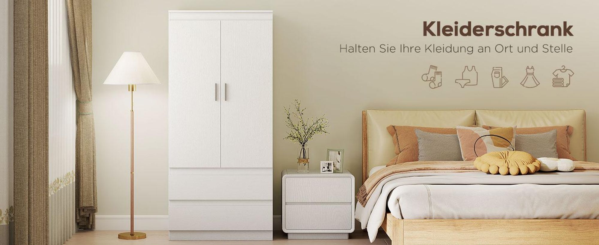 HOMCOM Kleiderschrank mit 2 Soft-Close-Türen Garderobenschrank mit 2 Schubladen