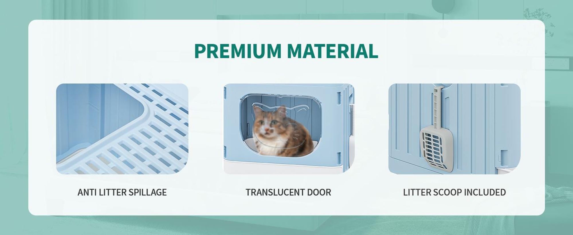 Klappbare Katzenklo Katzentoilette mit Deckel, Streumatte & Schaufel, Oben Ausstieg & Herausziehbarer, Blau