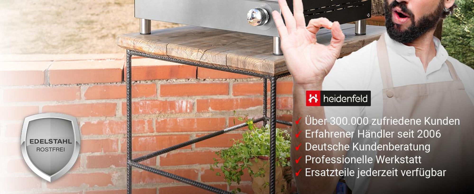 Heidenfeld Gas Pizzaofen Venezia | Pizzastein Cordierit - bis zu 500° C - Edelstahl - Pizza Maker - Outdoor Ofen - Thermometer - Steinofen - Silber