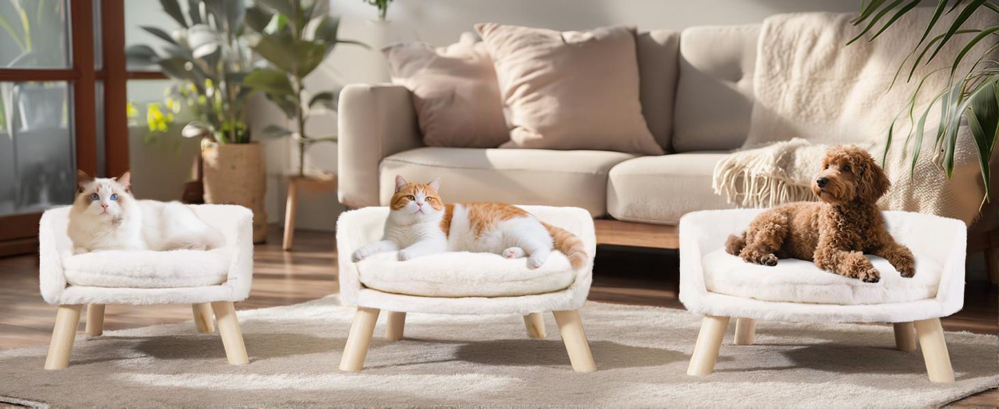 WISFOR Hundesofa mit Weichem Bezug, Haustiersofa Katzensofa Holzbeinen Rückenlehne,Hundebett 51.5x32cm