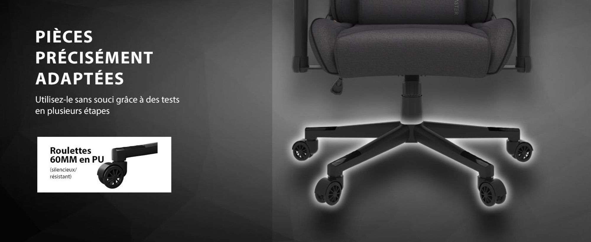 Chaise gaming SENSE7 Spellcaster en tissu noir - Chaise de bureau ergonomique Chaise de bureau PC Fauteuil gaming 150 kg Accoudoirs 2D Inclinaison 160°