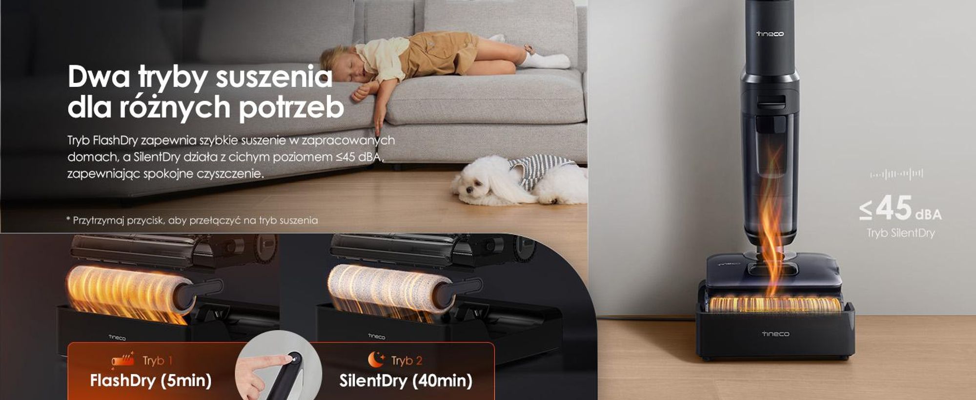 Tineco FLOOR ONE S7 Stretch Steam Bezprzewodowy Odkurzacze na sucho i mokro, 160℃ HyperSteam, Przeciwdziałający Splątaniu, FlashDry, Do 80 min pracy