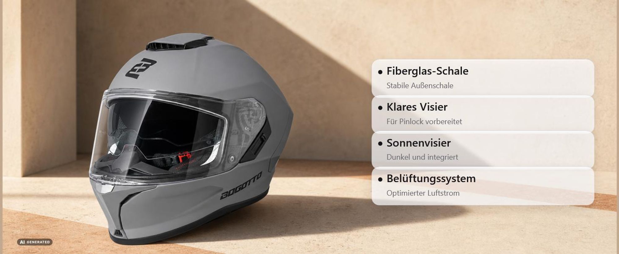 Bogotto Phantom Fiberglass Helm, anthrazit matt, M (57/58)