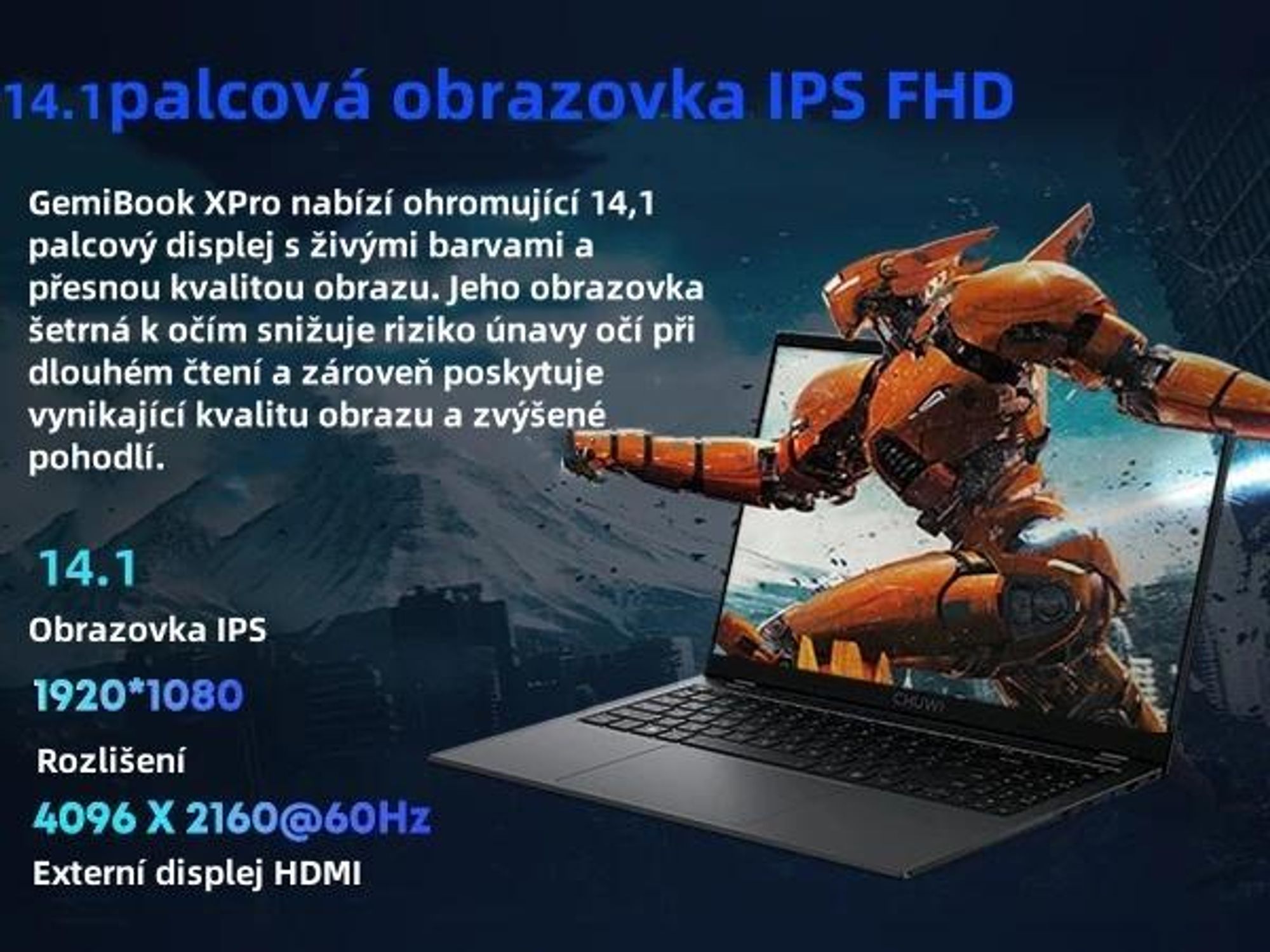 Notebook CHUWI GemiBook XPro - Procesorom Intel N100 Displej 14.1" Windows 11 8+256GB Batéria 5000mAh - Sivá
