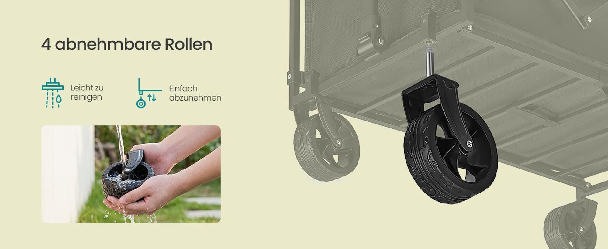 SONGMICS Faltbarer Bollerwagen, Transportwagen mit Griff, 4 verstärkte Rollen, 150 L, Outdoor, bis 150 kg, Garten, schwarz