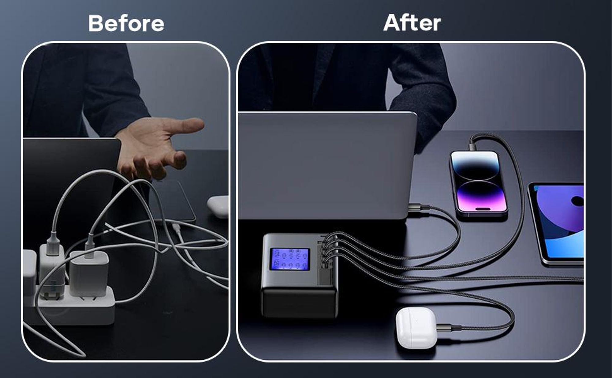 USB Ladegerät, USB Ladestation, 60W 12A 8 Ports Ladestation für Mehrere Geräte, mit LCD Display, USB C Hub für iPhone iPad Android Samsung Huawei
