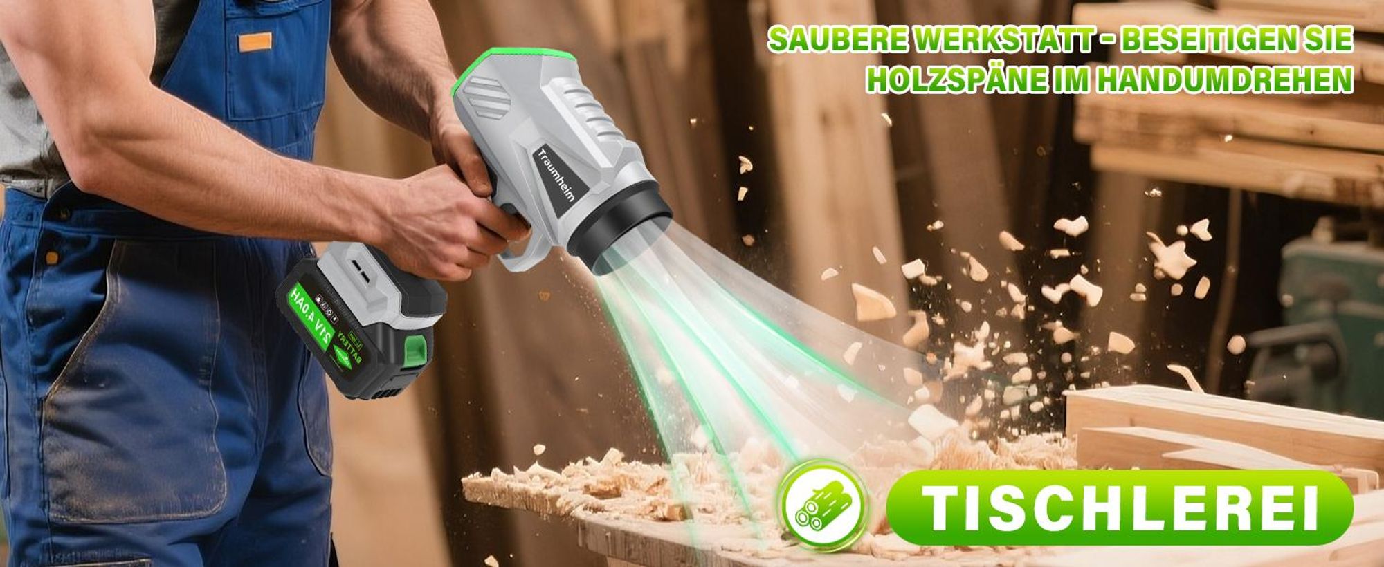 Akku Laubbläser, Handgebläse mit Turbostrahl 65m/s, 400CFM, Bürstenloser Motor, 2×4000mAh Akku, Leicht, Kabellos, Garten, Terrasse, Autoreinigung