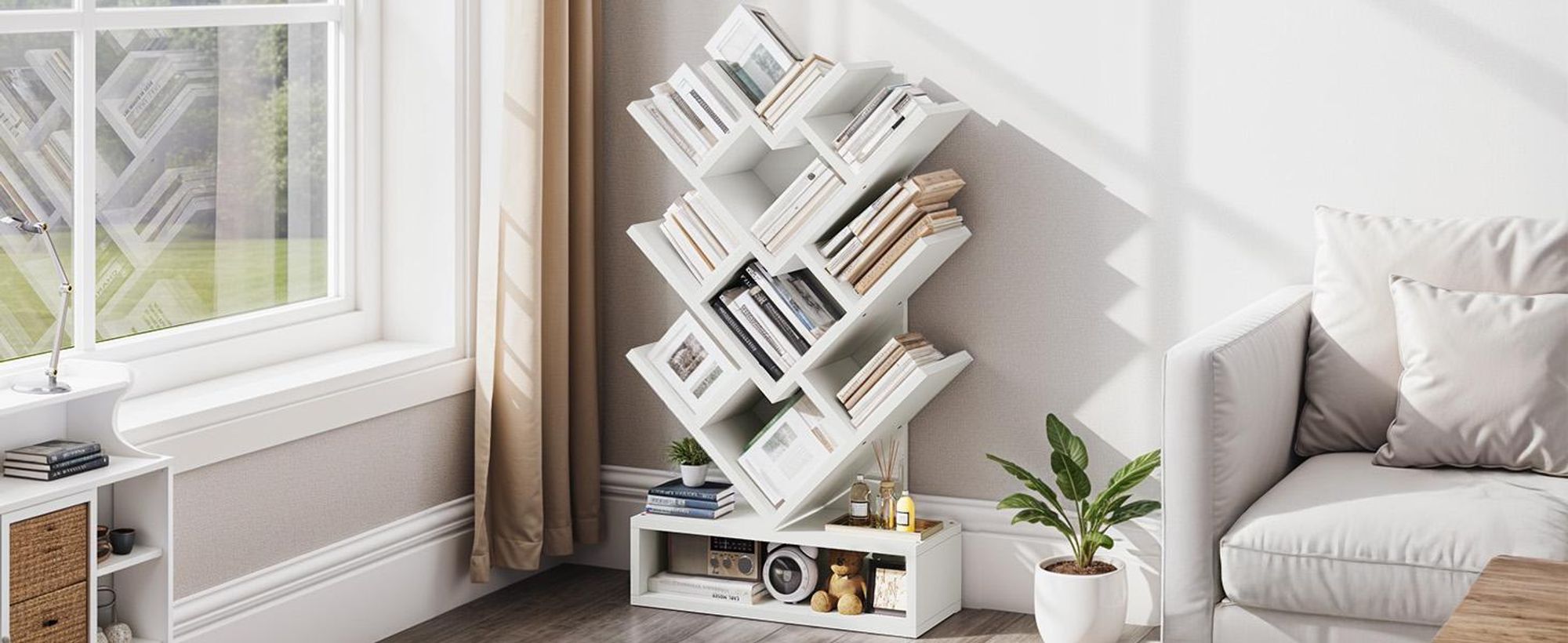 YITAHOME Bücherregal, Boden Stehendes Bücherregal mit Schubladen, Lagerregal für Wohnzimmer, 101 × 22 × 57 cm