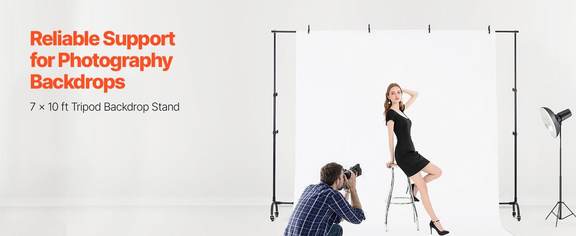 VEVOR Hintergrundständer, 10 x 10 ft verstellbarer Fotohintergrundständer-Kit, tragbarer Hintergrundständer mit 4 Querträgern, robuster Projektorleinwandständer, für Hochzeit, Foto-Video-Studio & Party, Abnehmbare Basis, 213x300 cm-a