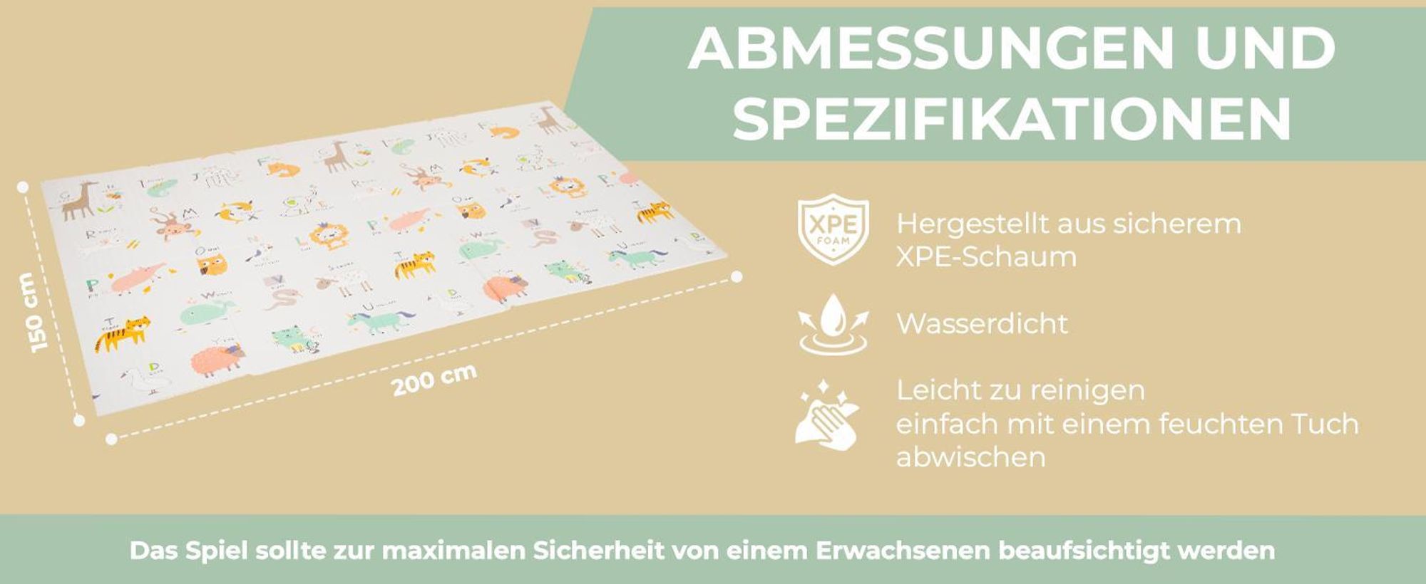 KiddyMoon Spielmatte Babymatte Zweiseitige Krabbelmatte Matte Schaumstoffmatte Für Kinder Kindermatte Kindgerechte Muster Spielplatz Entwicklung Bequemer Ideal Für Drinnen Und Draußen 150X200x1cm, Gra