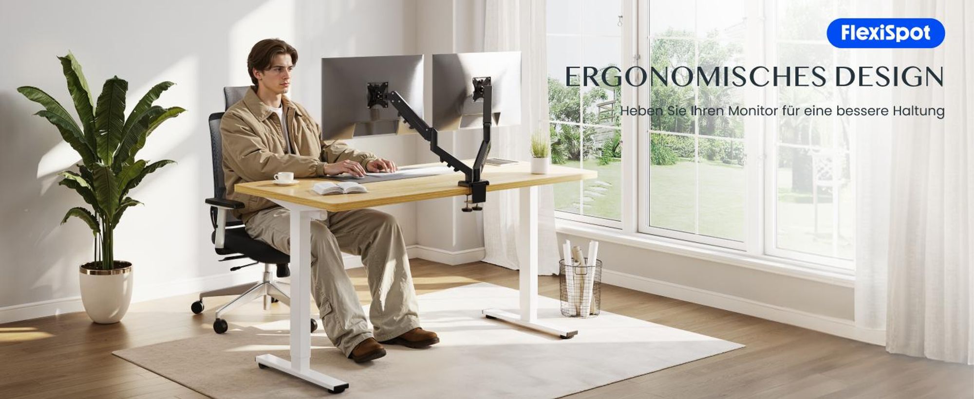 FLEXISPOT MA1 Dual Monitorhalterung 17–32 Zoll, Gasdruckfeder Monitorarm für 2 Monitore, unabhängig höhenverstellbar, VESA 75x75/100x100