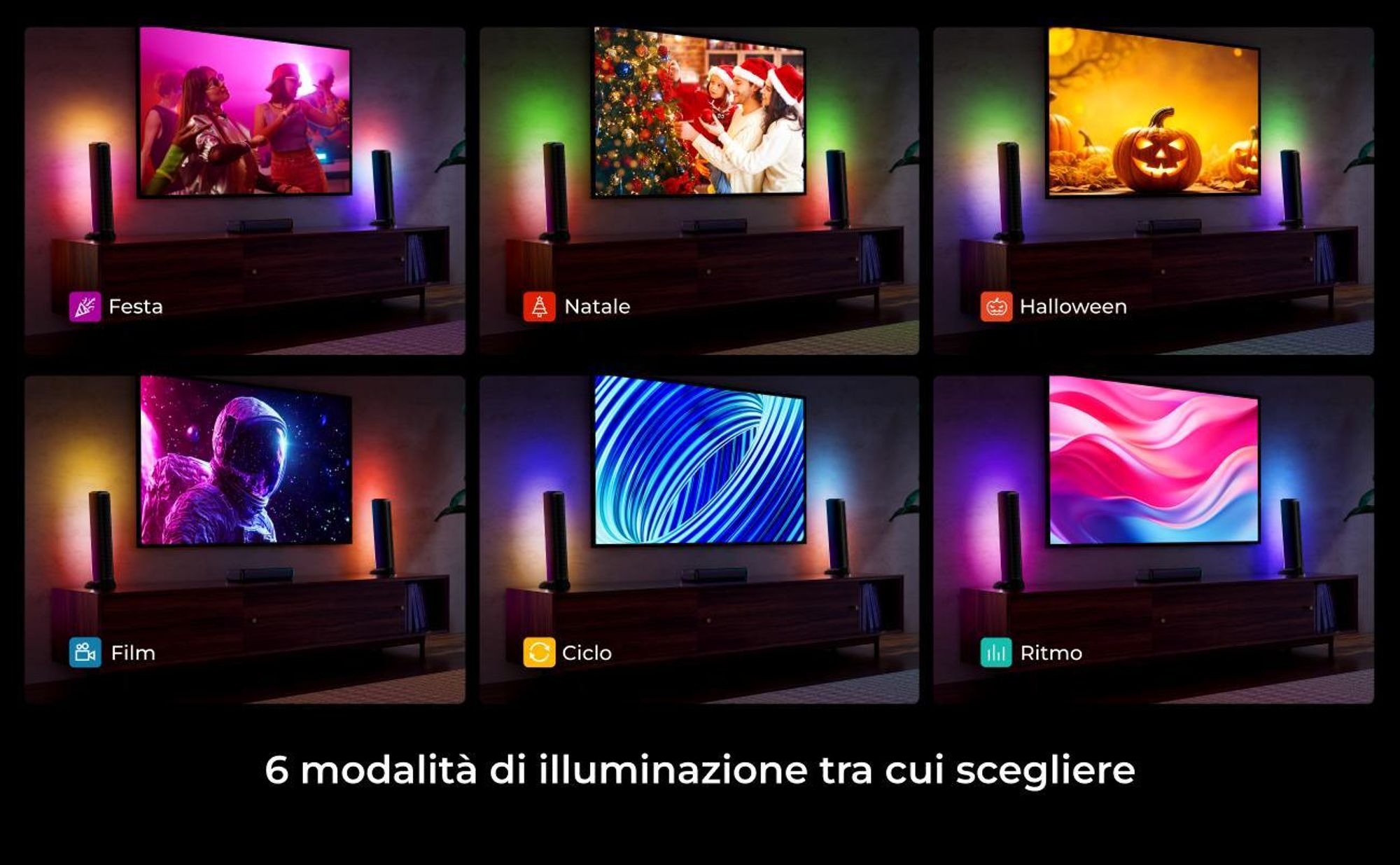 ULTIMEA Soundbar staccabile a 7,1 canali con luce RGB, sistema audio surround virtuale con subwoofer, 2 diffusori surround, 410 W