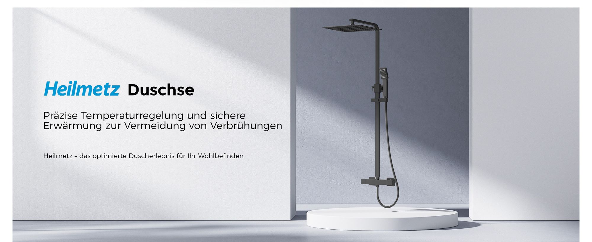 Heilmetz Duschset Schwarz Matt mit Thermostat, Regendusche Quadratisch 20x20 cm, Edelstahl Duschsäule inkl. Handbrause, Höhenverstellbar